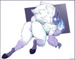 anthro anus butt caprine digitigrade female fur hair hi_res kindred_(lol) lamb_(lol) league_of_legends long_ears long_hair looking_at_viewer mammal mask presenting presenting_hindquarters pussy sheep simple_background spirit video_games white_fur xingscourge 