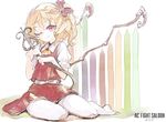  barefoot blonde_hair bow closed_mouth fang_out flandre_scarlet hair_bow laevatein laevatein_(tail) looking_at_viewer one_eye_closed pointy_ears puffy_short_sleeves puffy_sleeves red_bow red_eyes red_skirt short_sleeves sitting sketch skirt skirt_set smile solo tail touhou tsuru_(nekopanchi) vest wings 