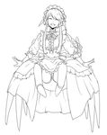  1boy ^_^ androgynous arachne awii blush dress eyes_closed frills full_body headband lineart male_focus monochrome monster_boy open_mouth original ribbon simple_background skirt smile solo spider trap white_background 