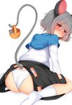  :t accidental_exposure animal animal_ears ass basket between_legs black_skirt blush capelet closed_mouth embarrassed from_behind full-face_blush grey_hair hand_between_legs highres kneehighs leaning_forward lips long_sleeves looking_back mouse mouse_ears mouse_tail nazrin panties pout red_eyes shiny shiny_skin shirt short_hair simple_background sitting skirt skirt_lift solo tail tail_hold tail_lift tokoya_(ex-hetare) touhou underwear upskirt wariza white_background white_legwear white_panties white_shirt 