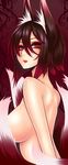  animal_ears back black_hair breasts eyeliner eyeshadow fox_ears fox_girl fox_tail gradient_hair hair_between_eyes highres kitsune kyuubi large_breasts lipstick looking_at_viewer makeup mole mole_under_eye multicolored_hair multiple_tails nude original parted_lips red_hair red_lipstick short_hair sideboob solo suzuneko_(yume_no_kyoukai) tail upper_body 