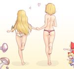  alice_margatroid ass back barefoot blonde_hair bow braid doll feet flat_ass from_behind full_body gradient gradient_background green_bow handkerchief hater_(hatater) heart height_difference holding_hands hourai_doll kirisame_marisa long_hair multiple_girls mushroom panties pink_panties running shanghai_doll short_hair side_braid single_braid soles star star_print thigh_gap toes topless touhou underwear underwear_only yuri 