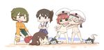  &gt;_&lt; 5girls @_@ akagi_(kantai_collection) bikini blue_skirt blush brown_hair closed_eyes enemy_naval_mine_(kantai_collection) green_skirt hakama_skirt hat hat_ribbon highres hiryuu_(kantai_collection) inishie japanese_clothes kaga_(kantai_collection) kantai_collection long_hair long_sleeves multiple_girls nose_blush ponytail ribbon sailor_bikini sailor_collar shinkaisei-kan short_hair side_ponytail skirt swimsuit trembling wavy_mouth white_bikini white_hat wide_sleeves z1_leberecht_maass_(kantai_collection) z3_max_schultz_(kantai_collection) |_| 