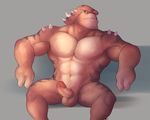  2016 abs alien armpits balls biceps brax erection fetchmonkey green_eyes hi_res horn humanoid_penis looking_at_viewer male muscular muscular_male nude pecs penis presenting presenting_penis ratchet_and_clank simple_background solo stripes video_games 