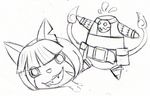  ambiguous_gender anthro black_and_white blood cat crossover feline female hair hardboiled-w headless jibanyan mammal monochrome multi_tail nadia_fortune scar skullgirls smile solo yo-kai_watch 