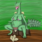  2016 3ds animal_genitalia anthro anthrofied areola belly big_belly big_breasts birth blush breasts brown_background claws cloaca crying drooling egg english_text female gamemaniac green_background green_claws green_scales hand_on_stomach lactating leaf milk navel nintendo nipples nude open_mouth oviposition pink_nipples pok&eacute;mon pok&eacute;morph pregnant pussy_juice red_scales reptile saliva scales scalie sceptile simple_background sitting solo spread_legs spreading stump tears text toe_claws tongue tongue_out video_games watermark 