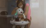  ageplay anthro birthday bottle brown_fur brown_hair cabinet cake candle canine chair clothing coyote cub cuddlehooves_(character) diaper dog duo exalius female food fur hair kitchen male mammal milk table white_fur white_hair wob_(character) young 