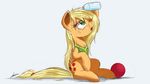  applejack_(mlp) ball blonde_hair clothing cutie_mark equine female feral friendship_is_magic fur green_eyes hair hooves mammal my_little_pony ncmares open_mouth orange_fur simple_background sitting solo teeth tongue water white_background 