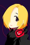  blonde_hair character_name commentary_request ear_clip earrings hair_over_one_eye headphones headphones_around_neck hood hood_down hoodie idolmaster idolmaster_cinderella_girls jewelry kanrobi looking_at_viewer no_lineart purple_background shirasaka_koume simple_background smile solo stud_earrings upper_body 