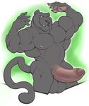  2016 anthro armpits arms_above_head balls biceps big_balls big_muscles big_penis black_fur black_nose claws erection fangs feline flexing fur green_eyes hewge looking_away male mammal muscular muscular_male navel nipples nude open_mouth panther pecs penis raised_arm simple_background solo standing teeth thick_penis 