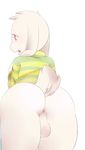  anthro anus asriel_dreemurr balls boss_monster butt caprine child clothed clothing fur girly goat long_ears looking_at_viewer male mammal open_mouth simple_background solo undertale unknown_artist video_games white_background white_fur young 