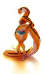  &lt;3 2016 4_toes 5_fingers anthro black_scales blue_eyes bra breasts clothed clothing countershading female fivel forked_tongue hex_(fivel) hi_res long_tail looking_back multicolored_scales orange_scales panties ratsnake rear_view reptile scales scalie simple_background snake solo standing toes tongue tongue_out underwear white_background 