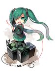  chibi green_eyes green_hair hair_over_one_eye hatsune_miku koi_wa_sensou_(vocaloid) lino-lin long_hair megaphone open_mouth skirt smile solo twintails vocaloid 