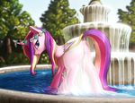  2016 butt cutie_mark equine female feral friendship_is_magic hair horn mammal multicolored_hair my_little_pony outside princess_cadance_(mlp) pussy shydale solo water wings 