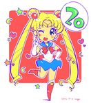 artist_name bishoujo_senshi_sailor_moon blonde_hair blue_eyes blue_sailor_collar blush_stickers boots choker circlet crescent crescent_earrings dated double_bun earrings elbow_gloves full_body gloves hand_on_hip heart jewelry knee_boots long_hair miniskirt mog_(456shiro) one_eye_closed open_mouth red_choker red_footwear ribbon sailor_collar sailor_moon sailor_senshi_uniform signature skirt smile solo standing standing_on_one_leg tsukino_usagi twintails v very_long_hair white_gloves 