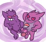 2016 bottomless clothed clothing duo fur gengar ghost looking_at_viewer male male/male masturbation nintendo partially_clothed penile_masturbation penis pok&eacute;mon purple_fur red_eyes slightly_chubby smile spirit the-alfie-incorporated thong underwear video_games 