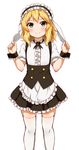  apron blonde_hair blush cosplay fleur_de_lapin_uniform gochuumon_wa_usagi_desu_ka? green_eyes hair_ornament hairband idolmaster idolmaster_cinderella_girls kirima_sharo kirima_sharo_(cosplay) look-alike maid maid_apron maid_headdress sakurai_momoka short_hair smile solo udan waist_apron wavy_hair wrist_cuffs 