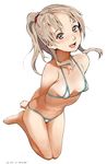  :d baba_arumi bikini breasts brown_eyes brown_hair highres long_hair looking_at_viewer micro_bikini open_mouth original ponytail simple_background small_breasts smile solo swimsuit white_background white_bikini 
