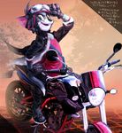  anthro black_nose bottomless cat clothed clothing eyewear feline glasses gloves green_eyes hi_res jacket looking_at_viewer male mammal meghan_mauriat motorcycle sitting solo suit tom tom_(tom_&amp;_jerry) tom_and_jerry vehicle whiskers 