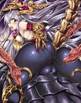  ass ass_grab bangs bare_shoulders black_legwear blush bone breastplate breasts cameltoe elbow_gloves fang fat_mons from_behind giant_snake gloves gorgon grabbing_own_ass granblue_fantasy hair_between_eyes long_hair looking_back medusa_(shingeki_no_bahamut) open_mouth pantyhose pink_eyes pointy_ears red_gloves riding shimo_(depthbomb) shingeki_no_bahamut sideways_mouth silver_hair small_breasts snake solo tail tears very_long_hair 