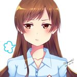  :t brown_eyes brown_hair collarbone harurun_zw idolmaster idolmaster_cinderella_girls long_hair looking_away nitta_minami portrait pout school_uniform simple_background solo 