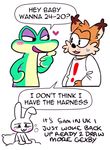  blush bubsy bubsy_(series) cat cuteosphere feline fur gecko gex gex_(series) green_scales lizard lynx mammal orange_fur reptile scales scalie video_games 