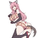  anal_tail animal_ears ass boots breasts butt_plug choker elbow_gloves fake_tail fang fur gloves highres large_breasts open_mouth pink_eyes pink_hair q_azieru see-through smile tail thigh_boots thighhighs 