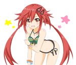  bare_shoulders bikini blush braid crawford_(semochan) front-tie_top hair_ornament hairclip long_hair neptune_(series) open_mouth red_hair side-tie_bikini simple_background solo star striped striped_bikini swimsuit tennouboshi_uzume twin_braids twintails 