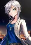  anastasia_(idolmaster) belt blue_eyes breasts cleavage idolmaster idolmaster_cinderella_girls jacket jewelry looking_at_viewer medium_breasts necklace short_hair silver_hair solo upper_body zha_tu 