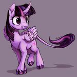  cutie_mark equine eyelashes feathered_wings feathers female feral friendship_is_magic grey_background hair heilos hooves horn mammal my_little_pony nude purple_eyes purple_feathers purple_hair simple_background smile solo standing twilight_sparkle_(mlp) winged_unicorn wings 