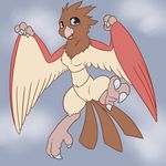  anthro anthrofied avian beak bird black_eyes brown_fur chest_tuft claws feathered_wings feathers female flying fur head_tuft looking_at_viewer navel nintendo nude open_mouth pok&eacute;mon posexe pussy red_fur simple_background solo spearow spread_legs spreading three_tone_fur tuft video_games white_fur wings 