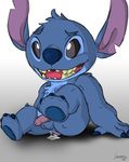  2016 4_toes after_sex alien anal anal_penetration anus backsack balls blue_fur butt chest_tuft cum cum_from_ass cum_in_ass cum_inside cum_leaking digital_media_(artwork) disney embarrassed fur humanoid_penis lilo_and_stitch livesinabag male male/male open_mouth penetration penis presenting raised_leg stitch toes tuft 