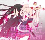  1girl blue_eyes danganronpa danganronpa_3 enoshima_junko food formal kamukura_izuru long_hair nail_polish nibaji one_eye_closed pink_hair red_nails smile spoilers takoyaki twintails 