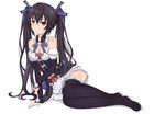  bare_shoulders black_hair breasts hair_ornament harami highres long_hair looking_at_viewer neptune_(series) noire red_eyes ribbon solo thighhighs twintails 