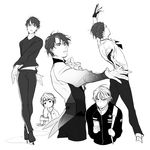  cellphone costume eyebrows figure_skating gloves greyscale headphones ice_skates jacket lee_seung-gil male_focus monochrome multiple_views phone skates smartphone sonnet_form thick_eyebrows yuri!!!_on_ice 