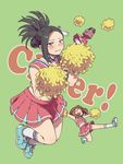  armpits black_hair blush boku_no_hero_academia brown_hair cheerleader crop_top hagakure_tooru hiyori_(rindou66) invisible long_hair midriff multiple_girls navel pom_poms shoes short_hair skirt sneakers uraraka_ochako wavy_mouth yaoyorozu_momo 