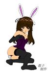  animal_ears animal_tail brown_hair bunny_ears bunny_girl bunny_suit bunny_tail bunnygirl bunnysuit camel_toe cameltoe gloves leotard miyako_productions_(artist) original purple_eyes small_breasts stockings thigh_high_socks twintails wedding_gloves 