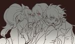  2boys bad_id bad_twitter_id blue_eyes chain danganronpa enoshima_junko grey_eyes haun kamukura_izuru komaeda_nagito limited_palette multiple_boys red_eyes servant_(danganronpa) smile spoilers super_danganronpa_2 twintails zettai_zetsubou_shoujo 