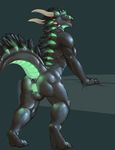 2016 anthro anus balls black_scales butt detailed digital_media_(artwork) dragon glowing horn looking_at_viewer male mane muscular pinup pose presenting sairaks scales scalie scritt scritt_(character) solo spikes teeth tongue tongue_out 