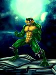  2016 3_toes abs amphibian anthro battletoads biceps bleakcat bulge eyewear frog front_view green_skin grin knee_pads male multicolored_skin muscular muscular_male nude pecs plantigrade quads rash_(battletoads) solo space spikes spread_legs spreading standing sunglasses teeth toes two_tone_skin video_games webbed_feet yellow_countershading yellow_skin 