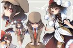  :o beret black_wings bow brown_hair feathered_wings forbidden_scrollery hair_bow hair_tubes hakurei_reimu hat multiple_girls necktie open_mouth pen piyokichi pointy_ears pom_pom_(clothes) red_eyes shaded_face shameimaru_aya sparkling_eyes suit_jacket tokin_hat touhou wings 