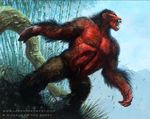  anthro ape bamboo featureless_crotch lars_grant-west leaning leaning_forward magic_the_gathering mammal muscular nude official_art outside primate roaring sharp_teeth signature teeth url 