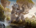  elephant feral front_view horn lars_grant-west levitation looking_away macro magic_the_gathering mammal official_art open_mouth roaring signature tusks url 