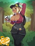  agawa_ryou areolae blonde_hair breasts bursting_breasts condom condom_packet_strip condom_wrapper dark_skin female_protagonist_(pokemon_go) green_eyes gyaru hand_on_own_head hat holding holding_poke_ball huge_breasts leggings licking_lips looking_at_viewer naughty_face nipple_slip nipples open_poke_ball poke_ball poke_ball_(generic) pokemon pokemon_go ponytail solo tongue tongue_out watermark 