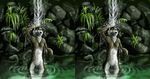  animated anthro armpits breasts canine detailed_background female mammal nature nerevar nude outside solo stereogram water waterfall wiggle_stereogram wolf 
