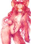  1girl artist_request breasts cat female furry kemono long_hair looking_at_viewer nipples original red_eyes red_hair solo standing upper_body 