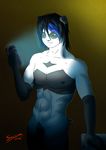  artsit:sairine bear blue_hair crossgender glowing hair male mammal muscular nude panda phone pose shein_li 
