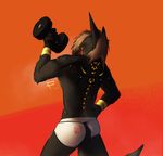  2016 anthro anu anubian_jackal anubis biceps black_fur black_sclera canine clothed clothing cybernetics deity digital_media_(artwork) egyptian exercise fur hair hi_res holding_object jackal kavaeric machine male mammal muscular p700 rockgods science_fiction simple_background solo tagme text weightlifting weights workout 