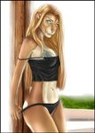  2015 anthro antilope blonde_hair bra breasts clothing etskuni eyelashes female green_eyes hair mammal midriff navel off_shoulder standing underwear wide_hips 
