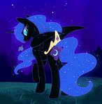  2016 black_feathers black_fur cosmic_hair cutie_mark detailed_background equine eyelashes feathered_wings feathers female feral fluffy friendship_is_magic fur hioshiru hooves horn mammal my_little_pony nightmare_moon_(mlp) solo standing winged_unicorn wings 
